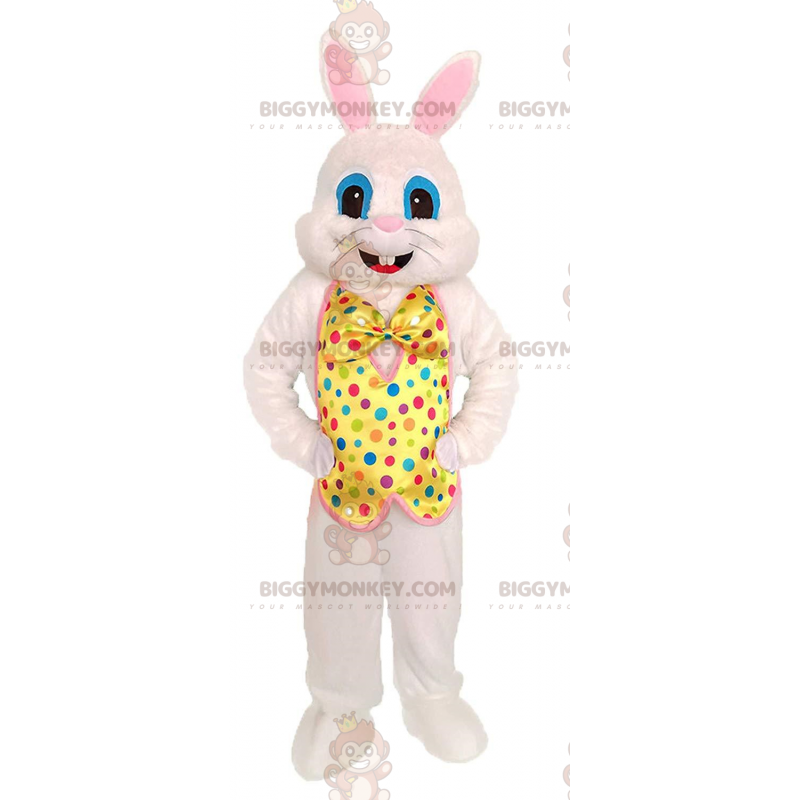 Traje de mascote de coelho branco BIGGYMONKEY™ com colete Traje de mascote de coelho branco BIGGYMONKEY™ com colete