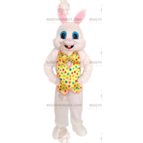 BIGGYMONKEY™ Weißes Kaninchen-Maskottchen-Kostüm mit bunt