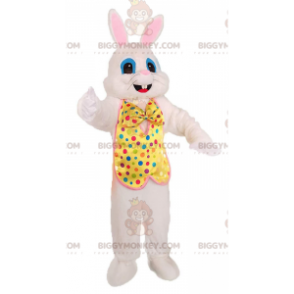 BIGGYMONKEY™ White Rabbit Mascot Costume With Colorful Polka