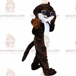 BIGGYMONKEY™ costume mascotte lontra marrone e bianca, costume