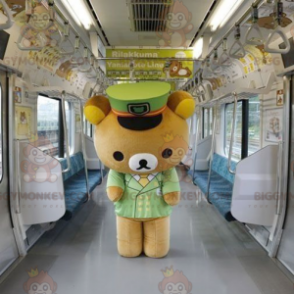 Traje de mascote de ursinho de pelúcia marrom e amarelo grande