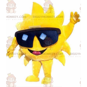 BIGGYMONKEY™ maskotkostume kæmpe gul sol med sorte briller -