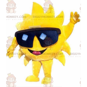 Traje de mascote BIGGYMONKEY™ Sol amarelo gigante com óculos