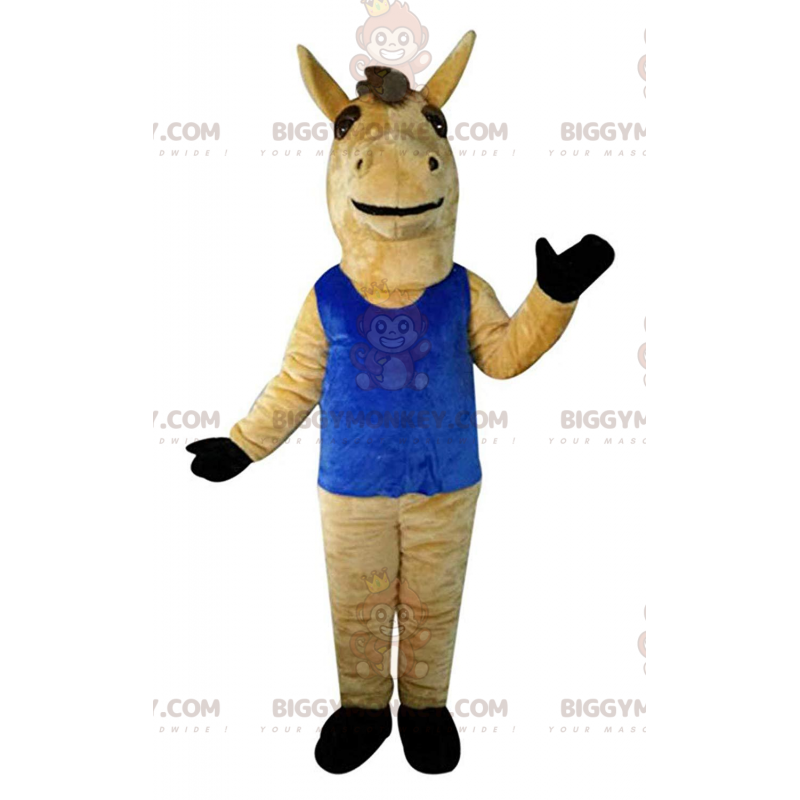 BIGGYMONKEY™ Mascot Costume Brown Horse With Blue Tank Top BIGGYMONKEY™ Mascot Costume Brown Horse With Blue Tank Top