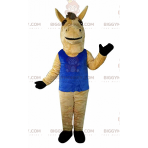 Traje de mascote BIGGYMONKEY™ Cavalo marrom com regata azul