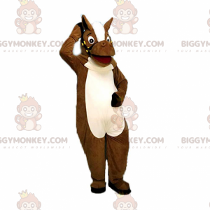 Traje de mascote BIGGYMONKEY™ de cavalo marrom e branco, traje