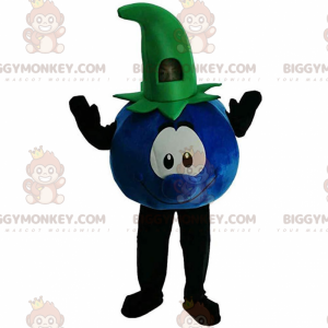 Blue and green blueberry BIGGYMONKEY™ mascot costume, red fruit