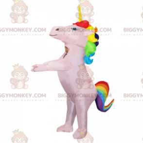 Oppblåsbart rosa enhjørning BIGGYMONKEY™ maskotkostyme med fargerik manke - Mangler dyremaskot - BiggyMonkey.com