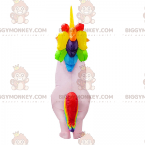 Oppblåsbart rosa enhjørning BIGGYMONKEY™ maskotkostyme med fargerik manke - Mangler dyremaskot - BiggyMonkey.com