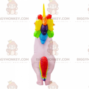 Oppblåsbart rosa enhjørning BIGGYMONKEY™ maskotkostyme med fargerik manke - Mangler dyremaskot - BiggyMonkey.com