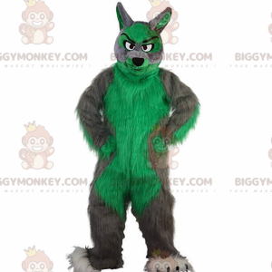 BIGGYMONKEY™ costume da mascotte lupo grigio e verde, costume