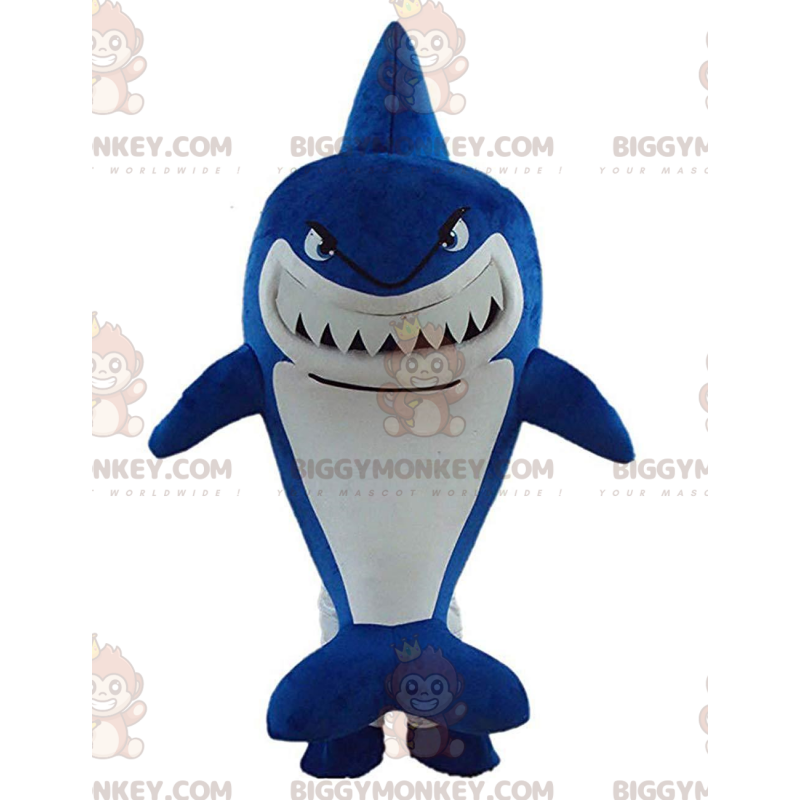 BIGGYMONKEY™-maskottiasu, joka näyttää hurjalta Big Blue Shark BIGGYMONKEY™-maskottiasu, joka näyttää hurjalta Big Blue Shark