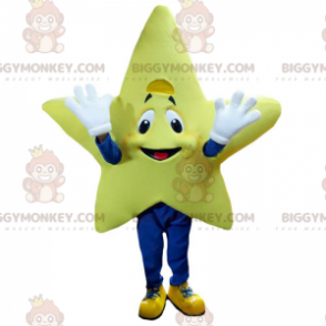 Fantasia de mascote de estrela amarela gigante sorridente