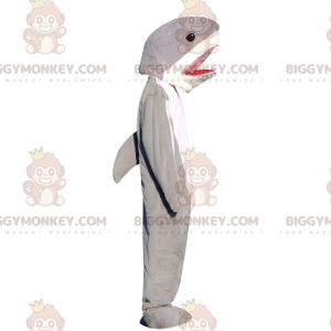 Grå och vit haj BIGGYMONKEY™ maskotdräkt, stor fiskdräkt -