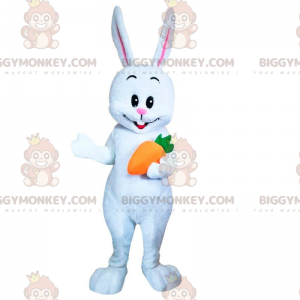 BIGGYMONKEY™ mascot costume of white rabbit with a carrot