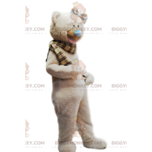 BIGGYMONKEY™ Maskotdräkt Mysig beige björn och rutig halsduk -