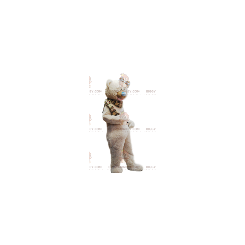 BIGGYMONKEY™ mascottekostuum gezellige beige beer en geruite BIGGYMONKEY™ mascottekostuum gezellige beige beer en geruite