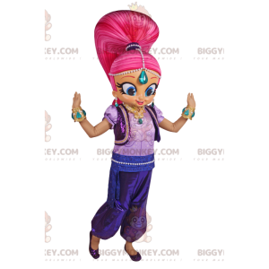 BIGGYMONKEY™ μασκότ στολή κορίτσι με μεγάλα ροζ μαλλιά σε