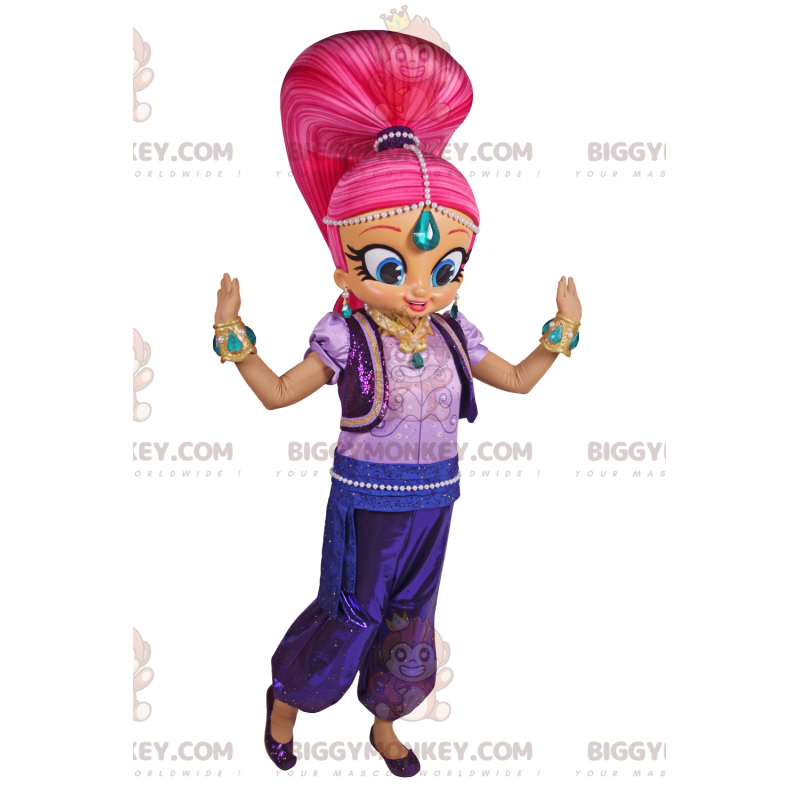 BIGGYMONKEY™ Mascot Costume Girl with Big Pink Hair in Oriental