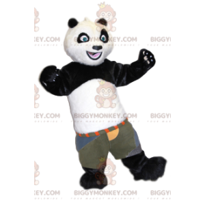 Černobílý kostým Panda BIGGYMONKEY™ maskota s khaki šortkami –