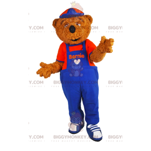Στολή μασκότ BIGGYMONKEY™ καφέ αρκούδας με μπλε και κόκκινη