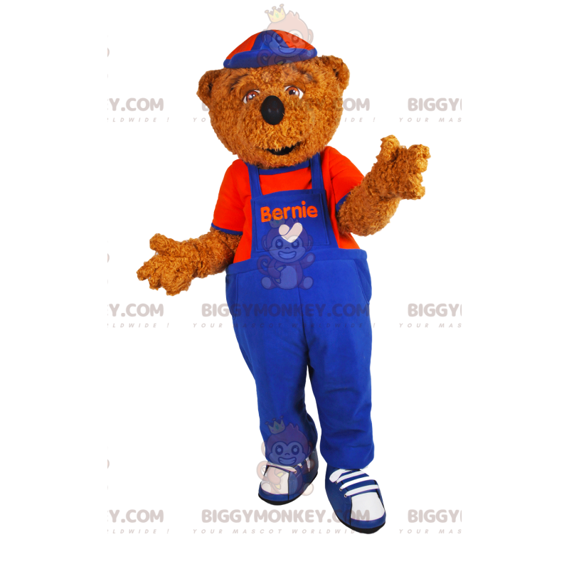 Brown bear BIGGYMONKEY™ mascot costume with blue and red Brown bear BIGGYMONKEY™ mascot costume with blue and red