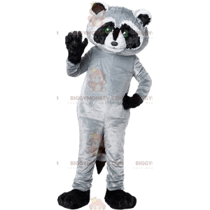 Costume da mascotte BIGGYMONKEY™ procione nero e grigio.