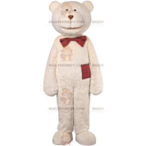 BIGGYMONKEY™ maskotdräkt Beige björn och skotsk rosett -