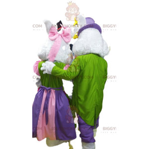 Traje de mascote de casal de coelhos brancos BIGGYMONKEY™ em
