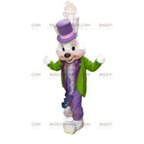 Valkoinen Rabbit BIGGYMONKEY™ maskottiasu värikkäässä juhlamekossa - Kani maskotti - BIGGYMONKEY_011569 - BiggyMonkey.com