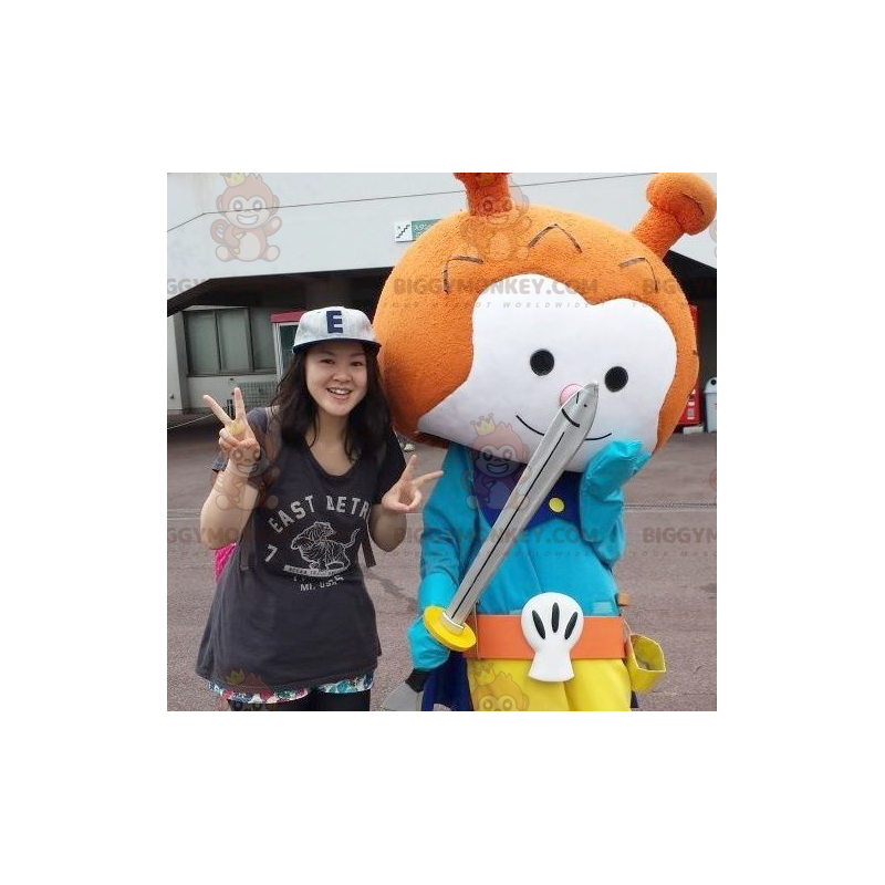 Fantasia de mascote de cavaleiro de boneco de neve laranja e Fantasia de mascote de cavaleiro de boneco de neve laranja e