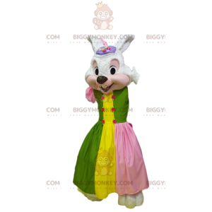 Traje de mascote BIGGYMONKEY™ de coelho branco, em traje de