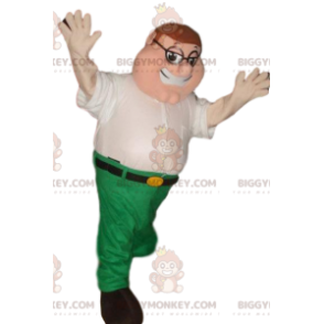 BIGGYMONKEY™ Mascottekostuum Funny Man in wit overhemd en groene broek - Heren mascottes - BIGGYMONKEY_011571 - BiggyMonkey.com