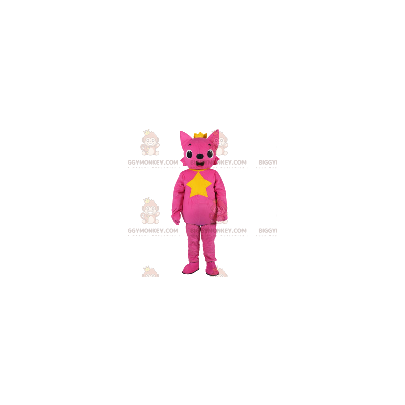  BIGGYMONKEY™ costume mascotte di volpe rosa che indossa una bellissima corona d'oro - Mascotte della volpe - BiggyMonkey.com