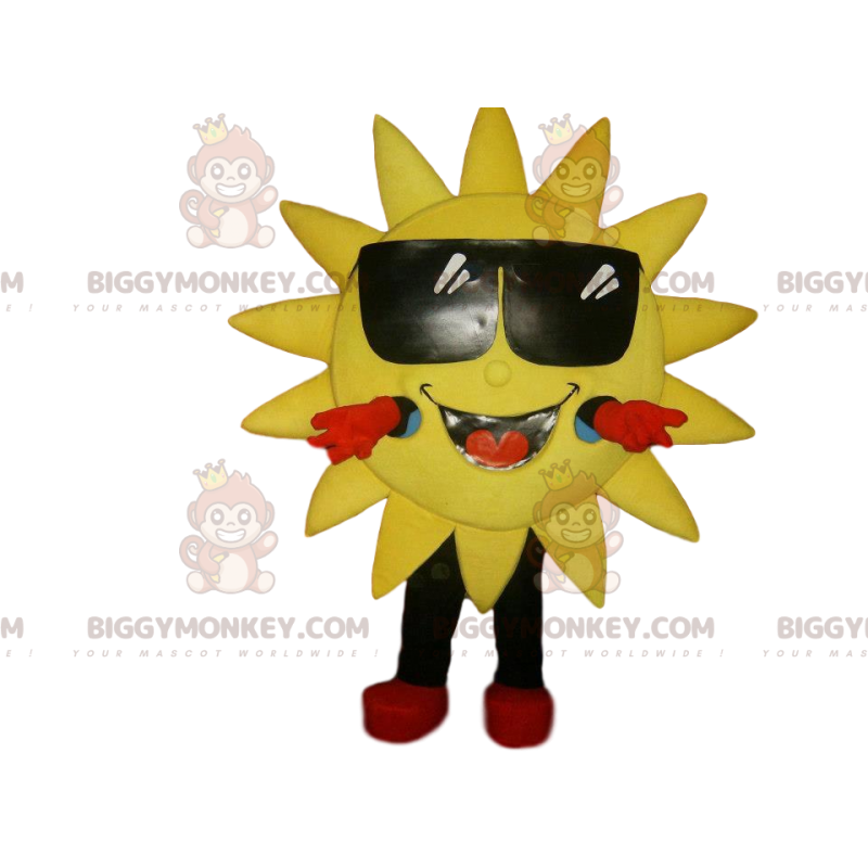 Leende sol och solglasögon BIGGYMONKEY™ maskotdräkt - Leende sol och solglasögon BIGGYMONKEY™ maskotdräkt -