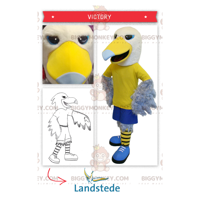 BIGGYMONKEY™ mascottekostuum gele en witte adelaar sportieve BIGGYMONKEY™ mascottekostuum gele en witte adelaar sportieve