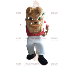 Bulldog BIGGYMONKEY™ Mascot Costume with Red Supporter Shirt -