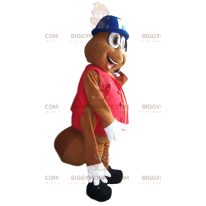 Brown Ant BIGGYMONKEY™ Mascot Costume With Cute Blue Bowler Hat