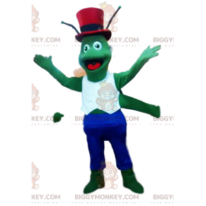 Green Cricket BIGGYMONKEY™ Mascot Costume with Red Top Hat -