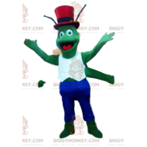 Green Cricket BIGGYMONKEY™ Mascot Costume with Red Top Hat -