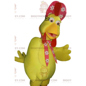  BIGGYMONKEY™ Μασκότ στολή Κίτρινη κότα και το κόκκινο λουλουδένιο καπέλο της - Φυτέψτε μασκότ - BiggyMonkey.com