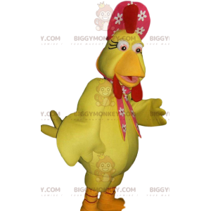 Traje de mascote BIGGYMONKEY™ Galinha amarela e seu chapéu