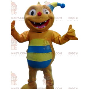 Orange-blaues Comic-Königsnarr-BIGGYMONKEY™-Maskottchen-Kostüm.