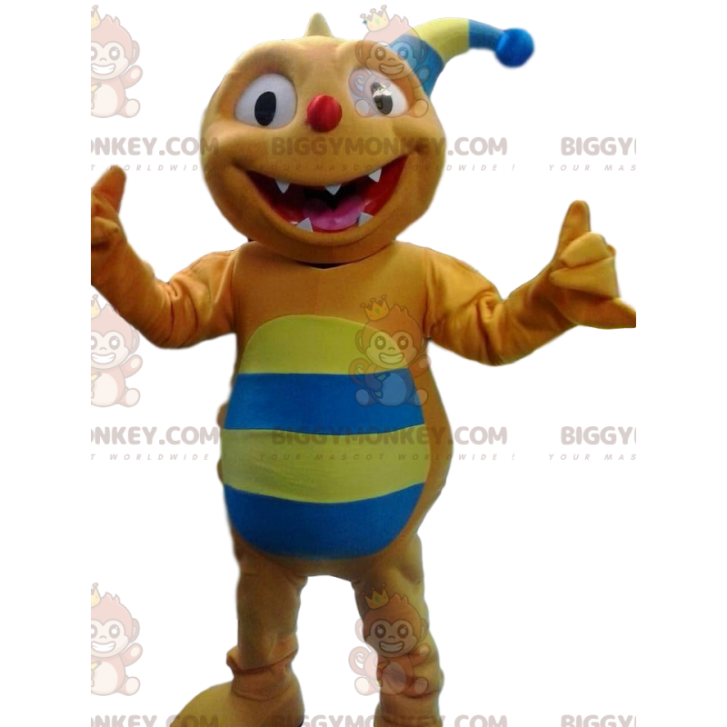 Disfraz de mascota King Jester BIGGYMONKEY™ naranja y azul. -