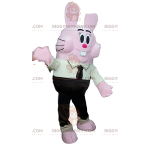 Costume de mascotte BIGGYMONKEY™ de lapin rose comique en