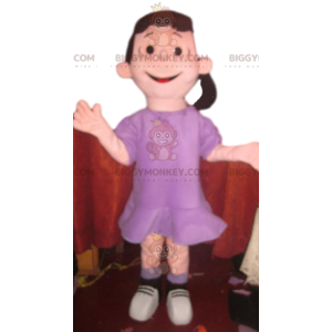 BIGGYMONKEY™ Flirttaileva tyttö violetissa mekossa maskottiasu