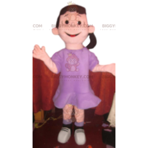 BIGGYMONKEY™ Flirttaileva tyttö violetissa mekossa maskottiasu