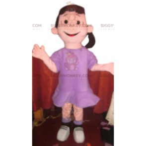 BIGGYMONKEY™ Flirty Girl In Purple Dress Mascot Costume -