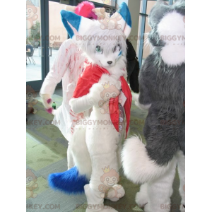 Kostium maskotka czarujący i futrzany biało-niebieski kot