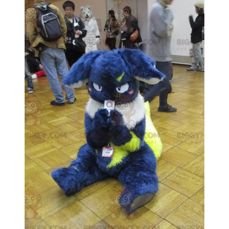 Στολή μασκότ κουνελιού BIGGYMONKEY™ All Furry Blue White and Στολή μασκότ κουνελιού BIGGYMONKEY™ All Furry Blue White and